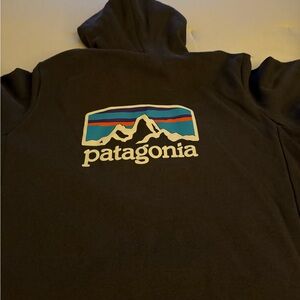 Patagonia Men's Black Hoodie with Mountain Logo